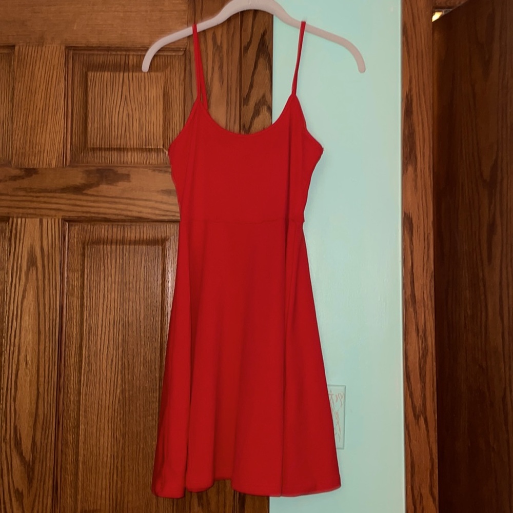Red, short, flared, spaghetti strap, XS, dress